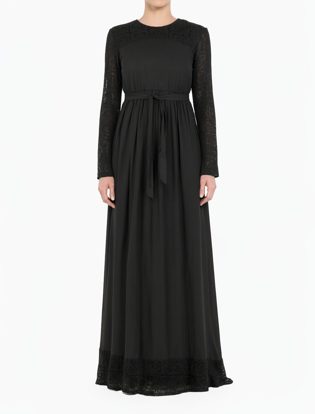 Black Vibrant Lace Detailed Chiffon Modest Dress
