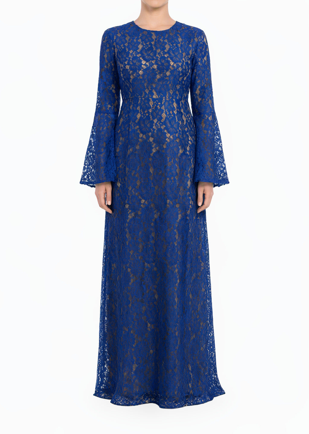 Blue Bella Bell Sleeve Lace Modest Maxi Dress