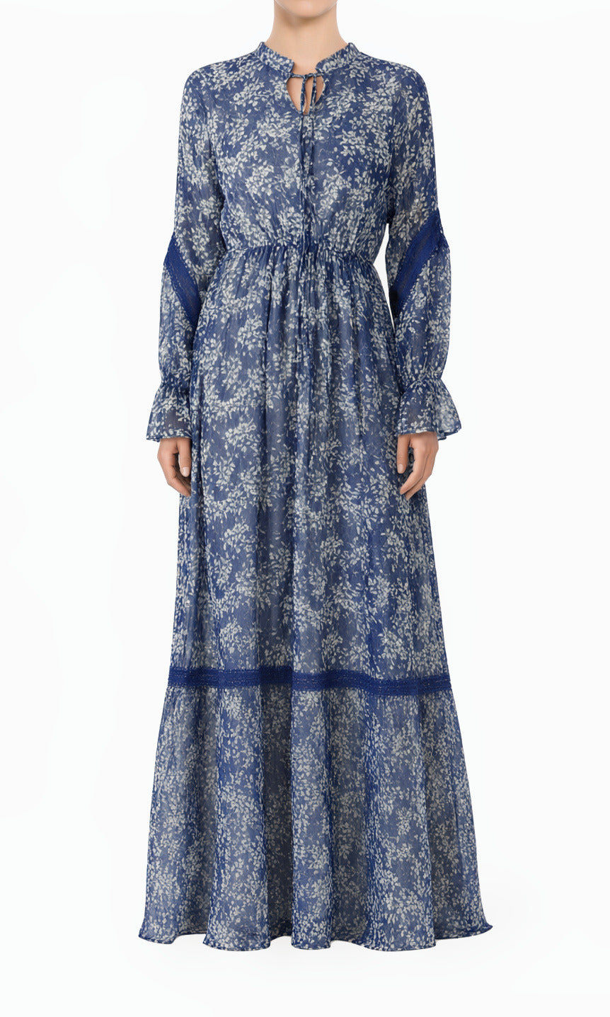 Blue Juliet Long Sleeve Modest Maxi Dress