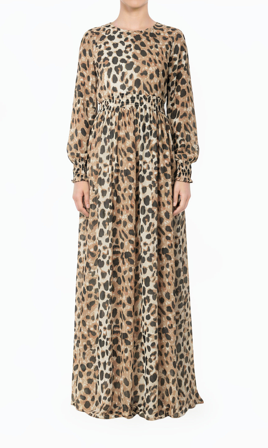 Blush Scrunched Leopard Maxi Modest Dress