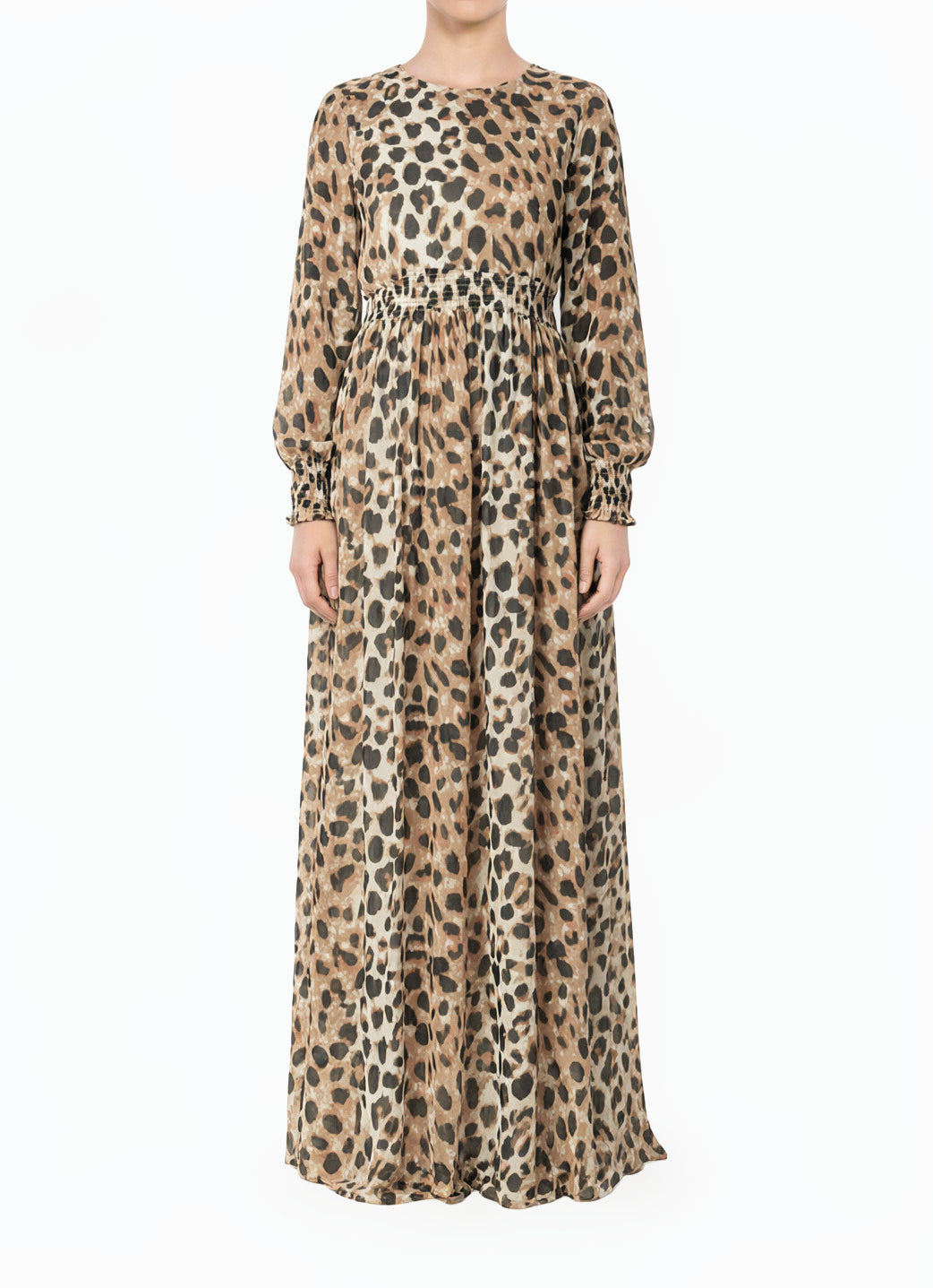 Blush Scrunched Leopard Maxi Modest Dress