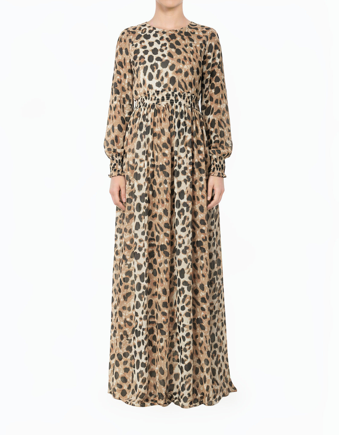 Blush Scrunched Leopard Maxi Modest Dress
