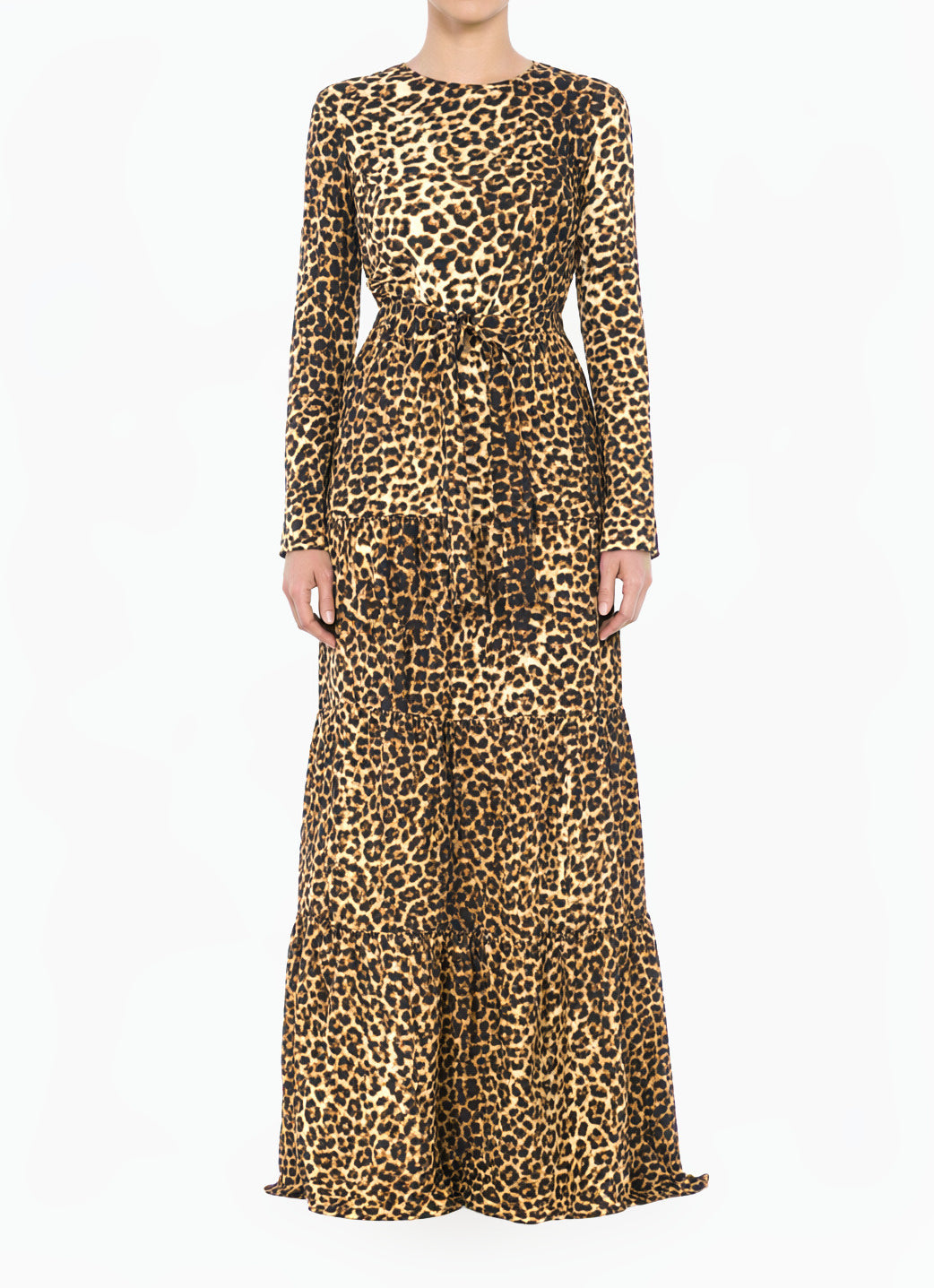 Brown Leopard Ponti-Di-Roma Tiered Modest Dress