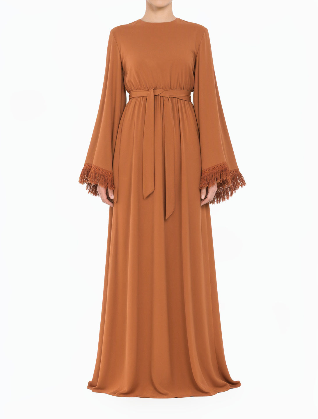 Caramel Modest maxi dress Be captivated in tassel