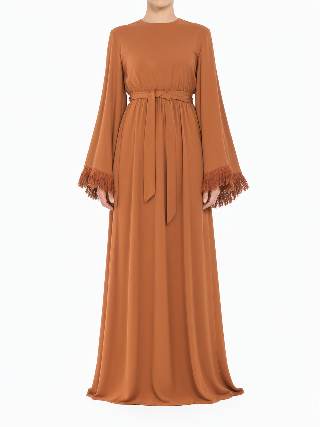 Caramel Modest maxi dress Be captivated in tassel