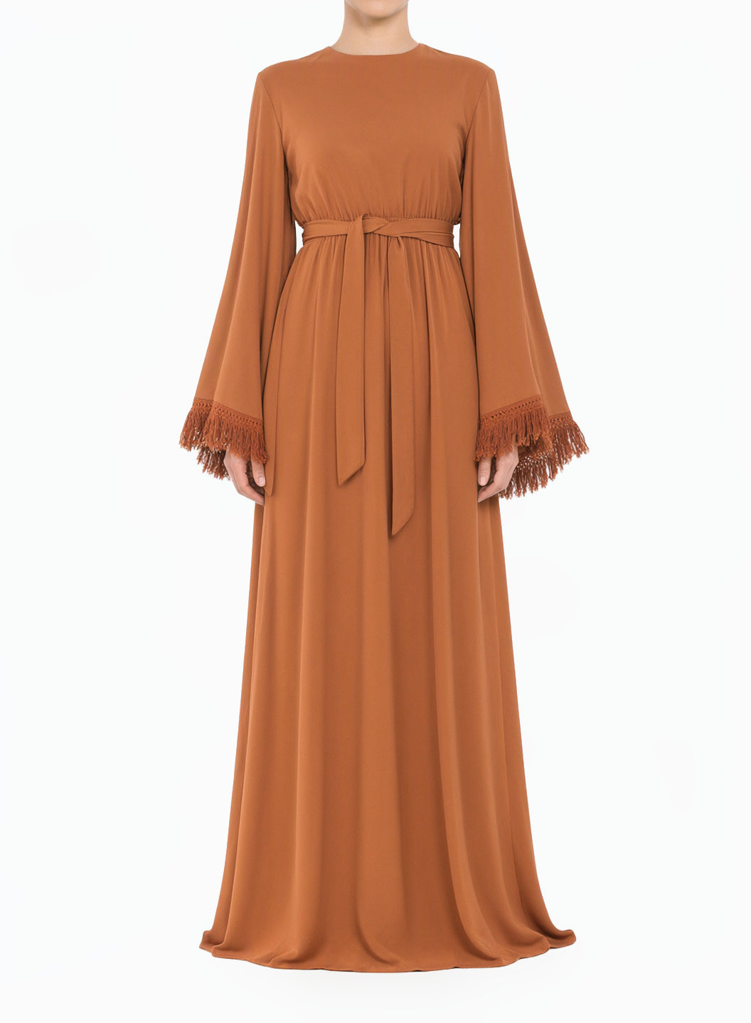Caramel Modest maxi dress Be captivated in tassel