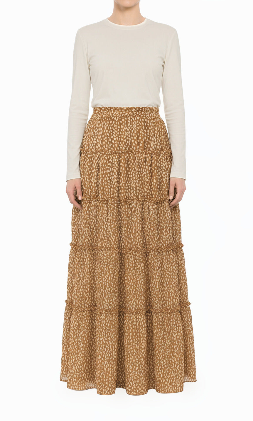 Carmel Wild Cheetah Tiered Modest Maxi Skirt