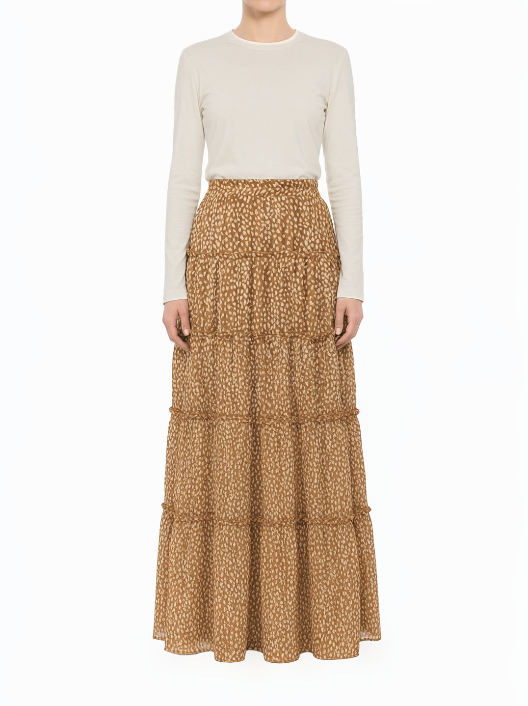 Carmel Wild Cheetah Tiered Modest Maxi Skirt