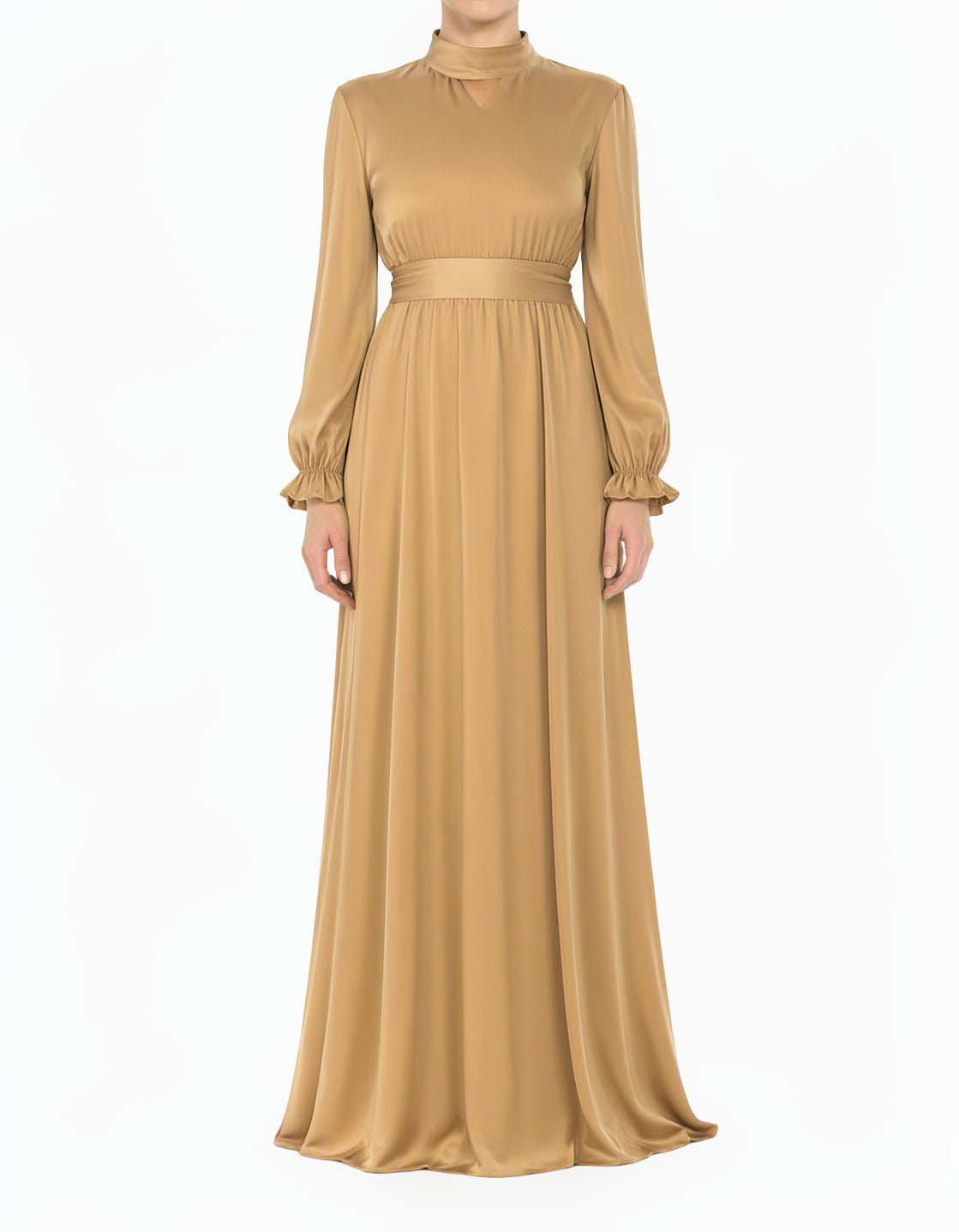 champagne Satin dreamy romance modest maxi dress