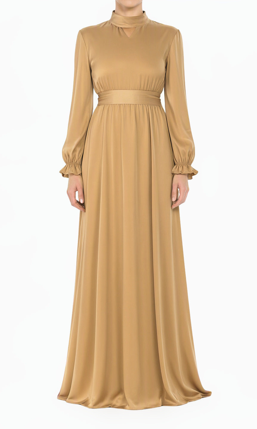 champagne Satin dreamy romance modest maxi dress