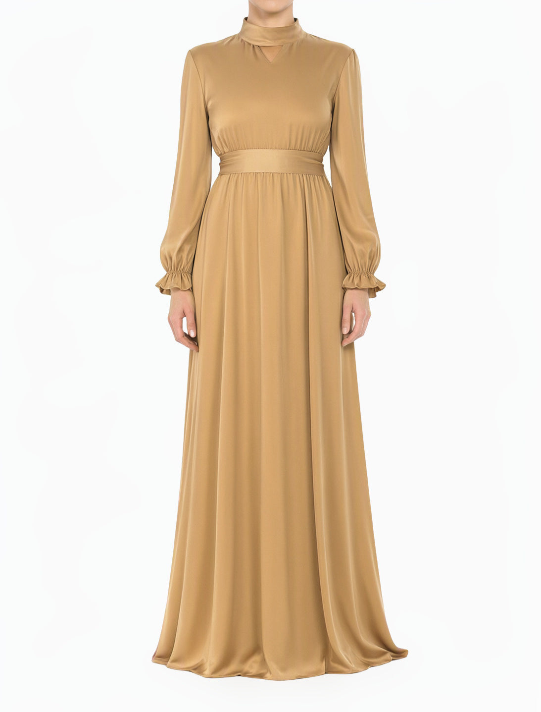 champagne Satin dreamy romance modest maxi dress