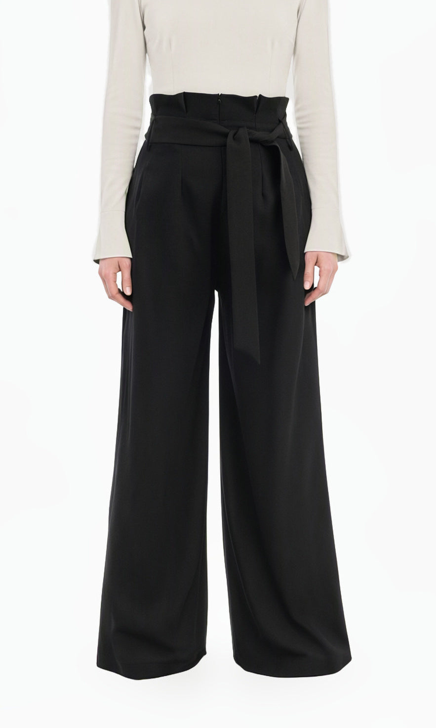 Black high waist pleats modest trousers