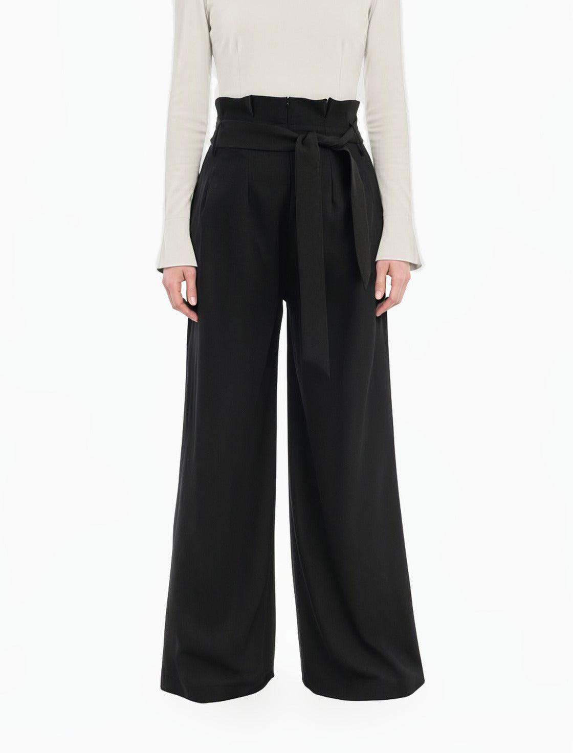 Black high waist pleats modest trousers