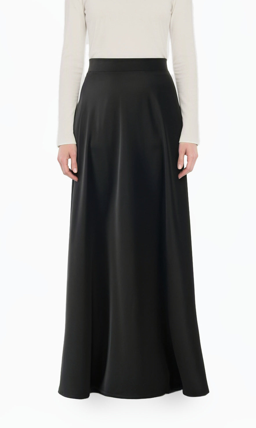 Black Modest Maxi Skirt Elegant Luxury Satin