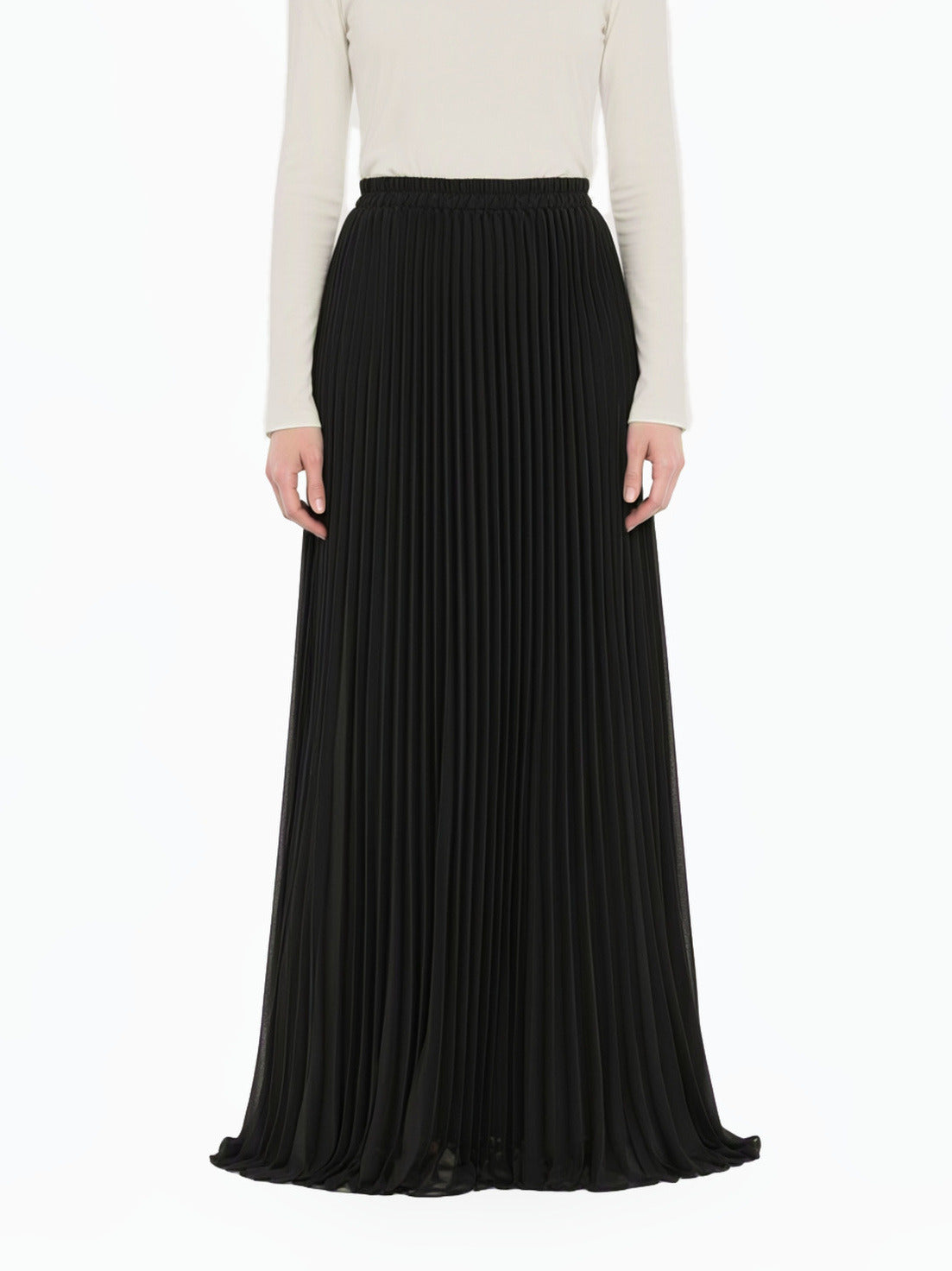 Black Pleated Chiffon Modest Maxi Skirt
