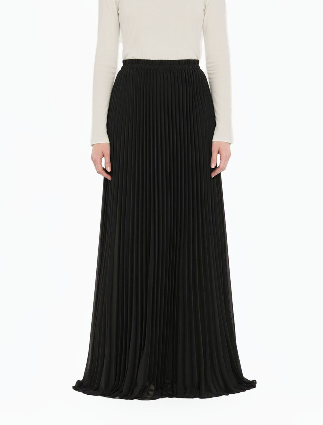 Black Pleated Chiffon Modest Maxi Skirt