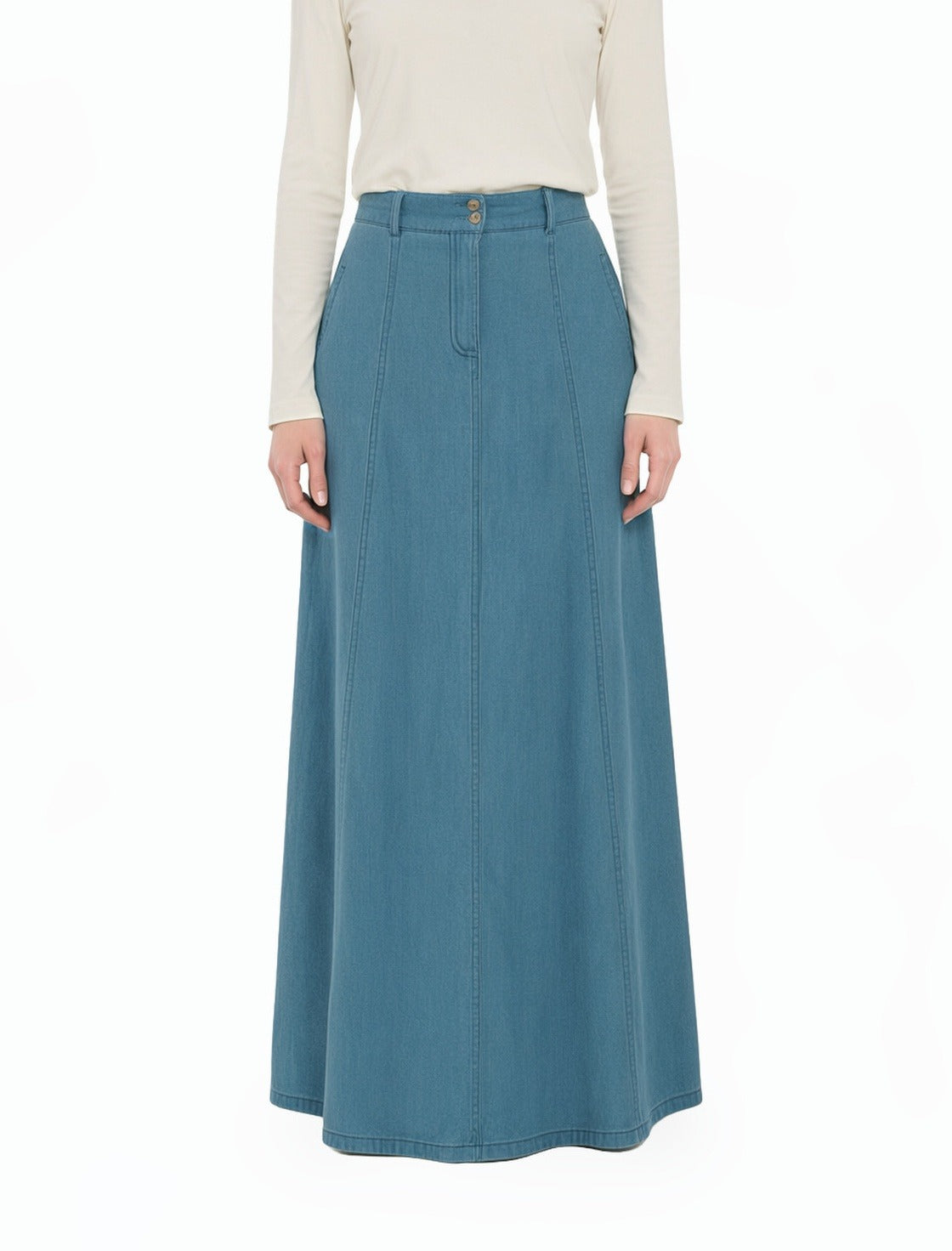 Soft-Wash Modest Denim Maxi Skirt