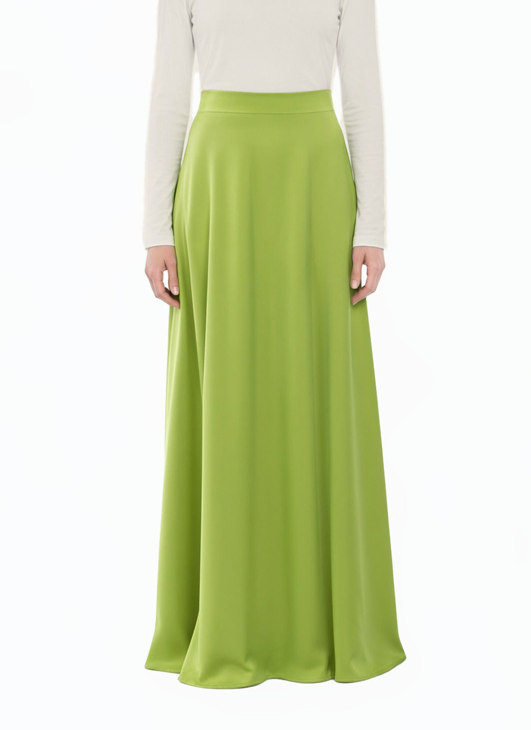 Pear Green Modest Maxi Skirt Elegant Luxury Satin