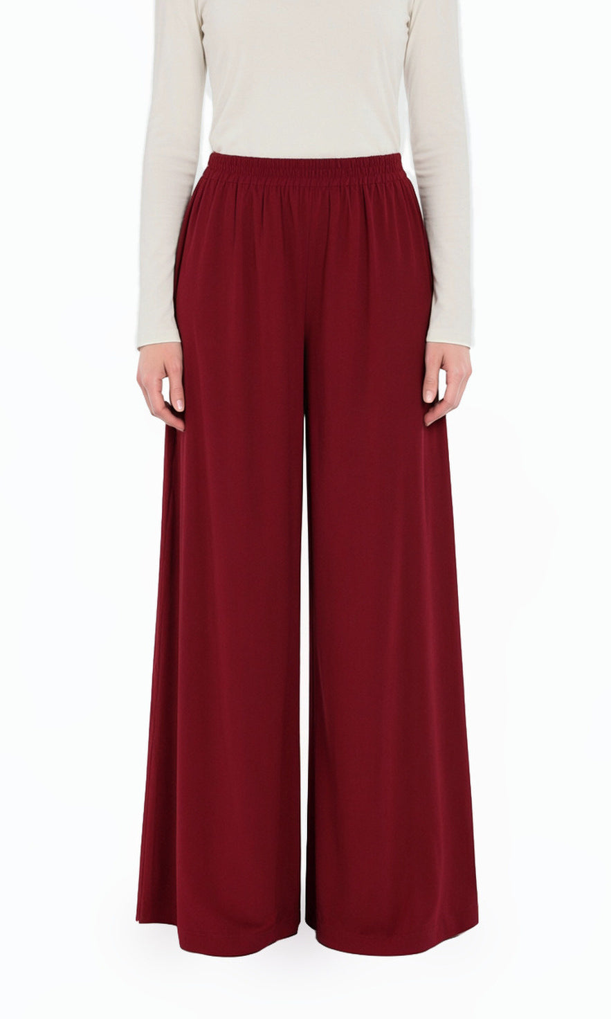 Maroon Wide-Leg Pants