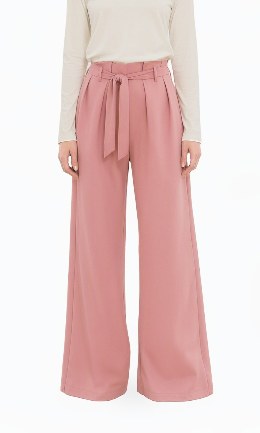 Mauve high waist pleats modest trousers
