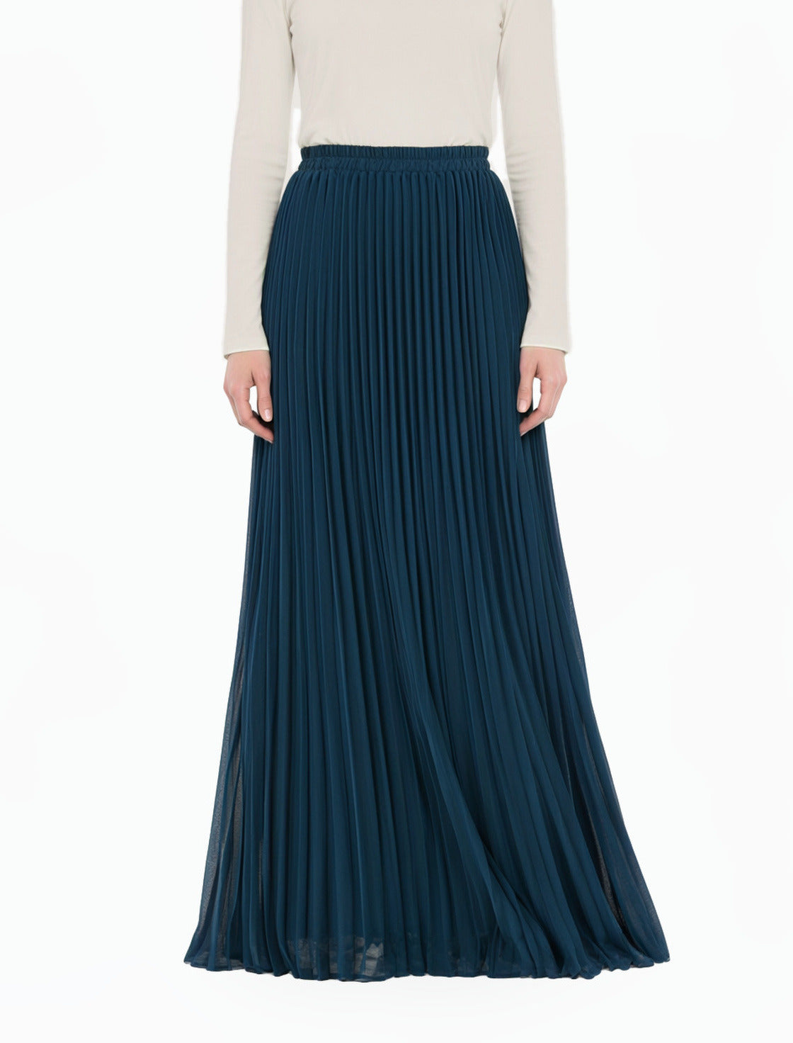 Teal Pleated Modest Maxi Skirt