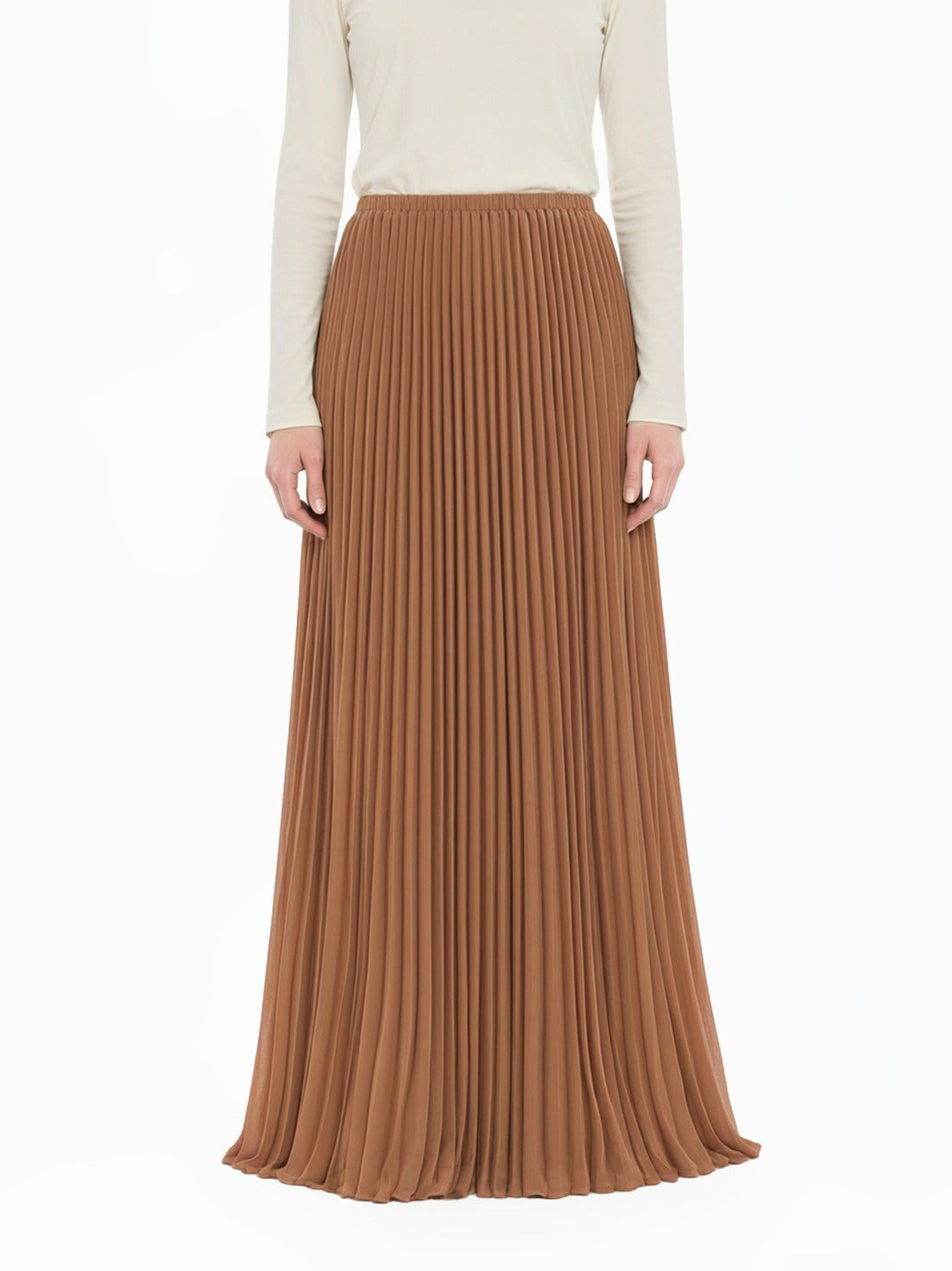 Mocha Pleated Chiffon Modest Maxi Skirt