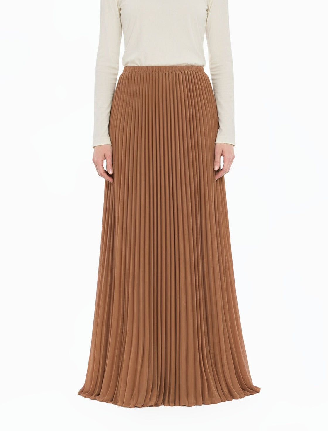 Mocha Pleated Chiffon Modest Maxi Skirt