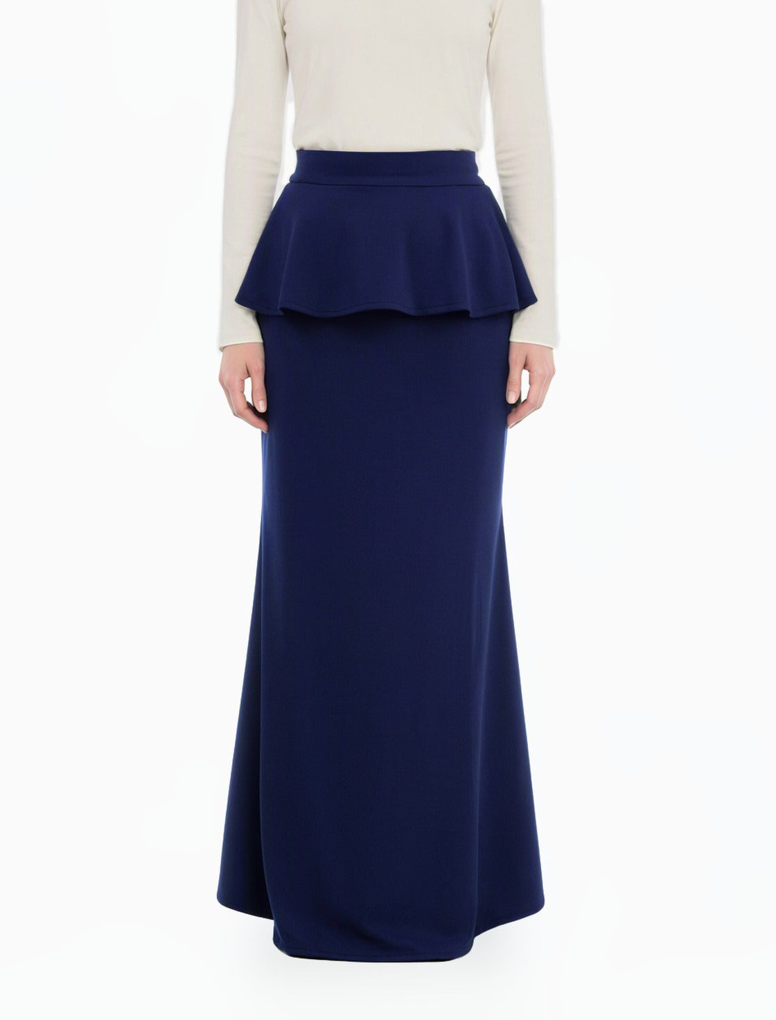 Navy Peplum Modest Maxi Skirt