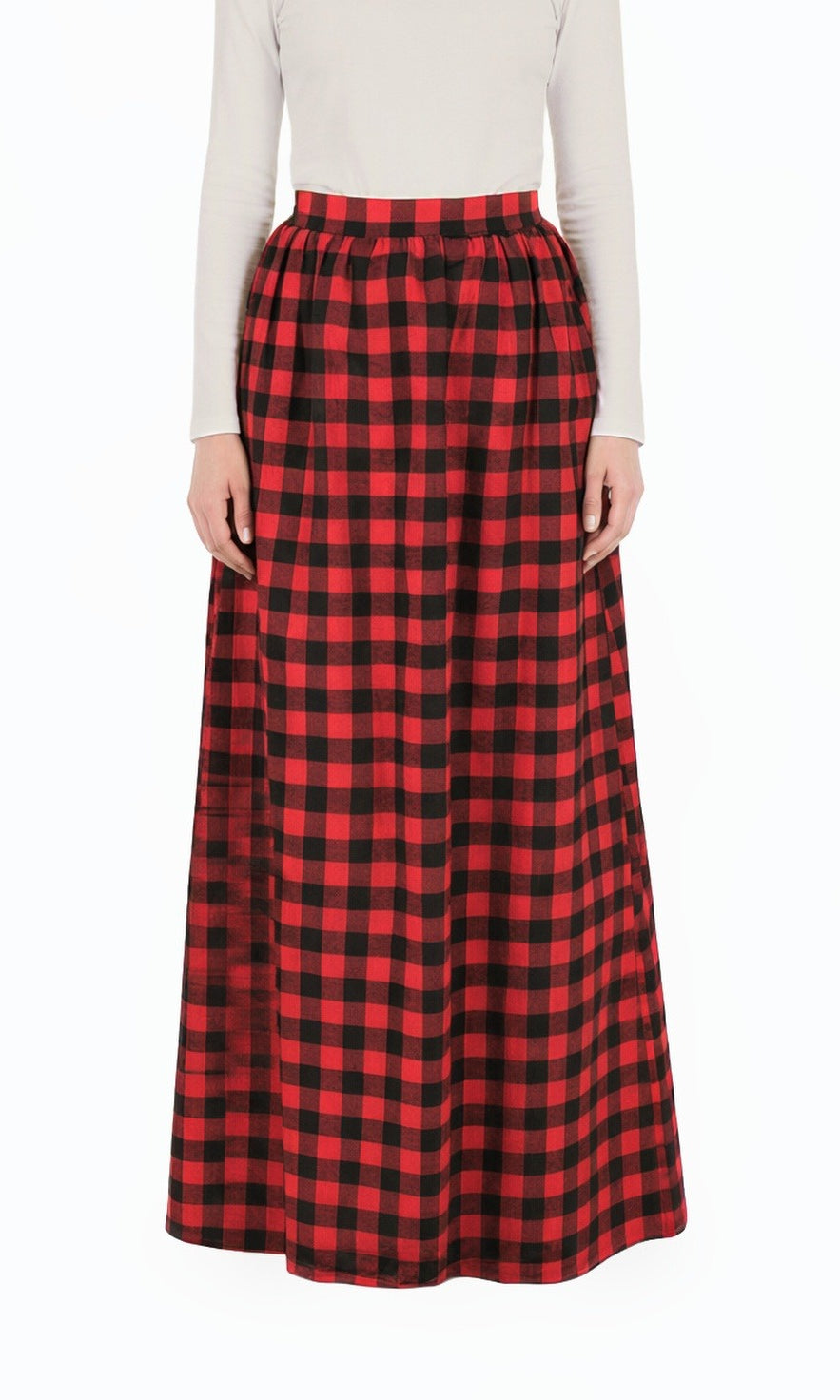 Red Plaid Modest Maxi Skirt