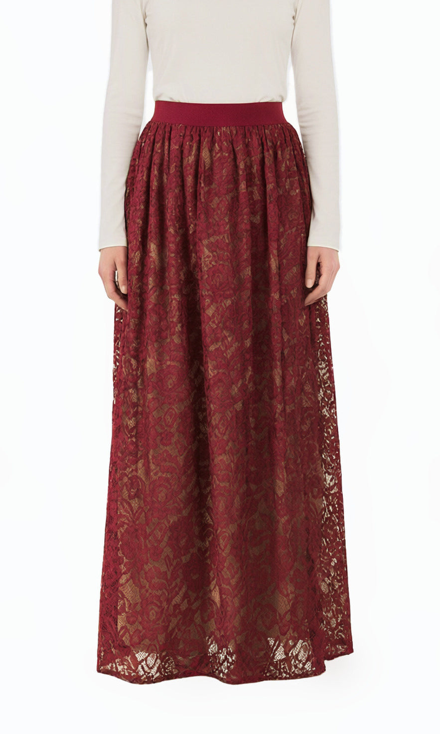 Voluminous Floral Lace Modest Maxi Skirt