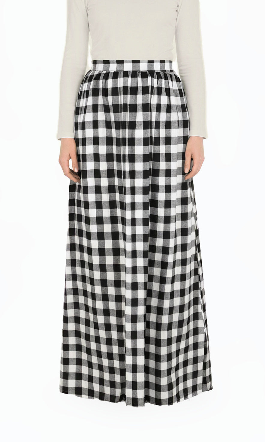 White Plaid Modest Maxi Skirt