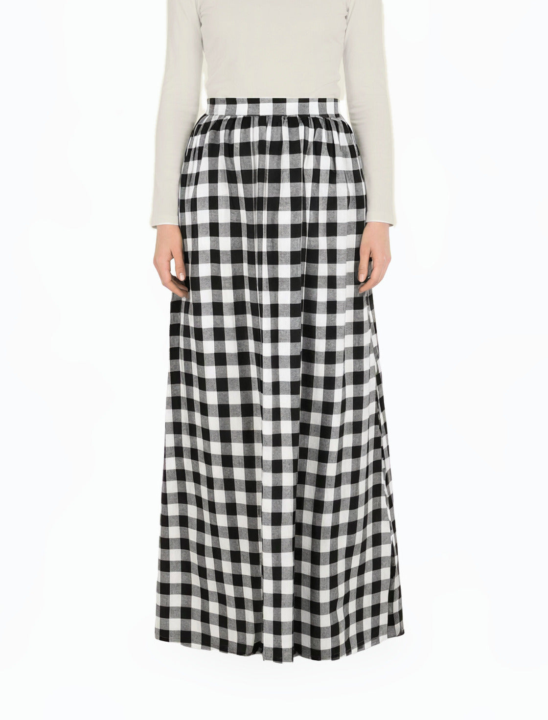 White Plaid Modest Maxi Skirt