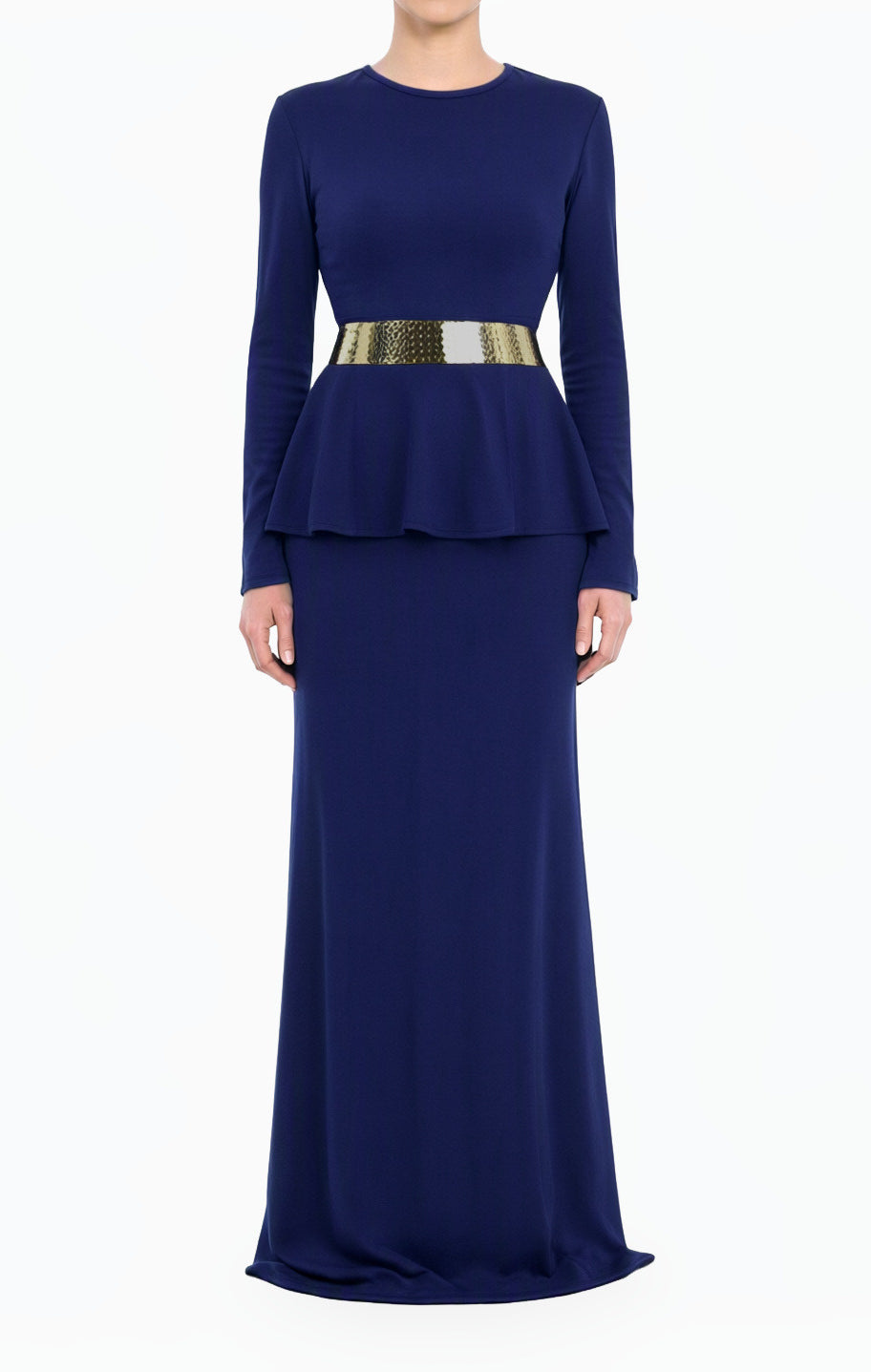 Black Classic Long Sleeve Peplum Modest Maxi Dress