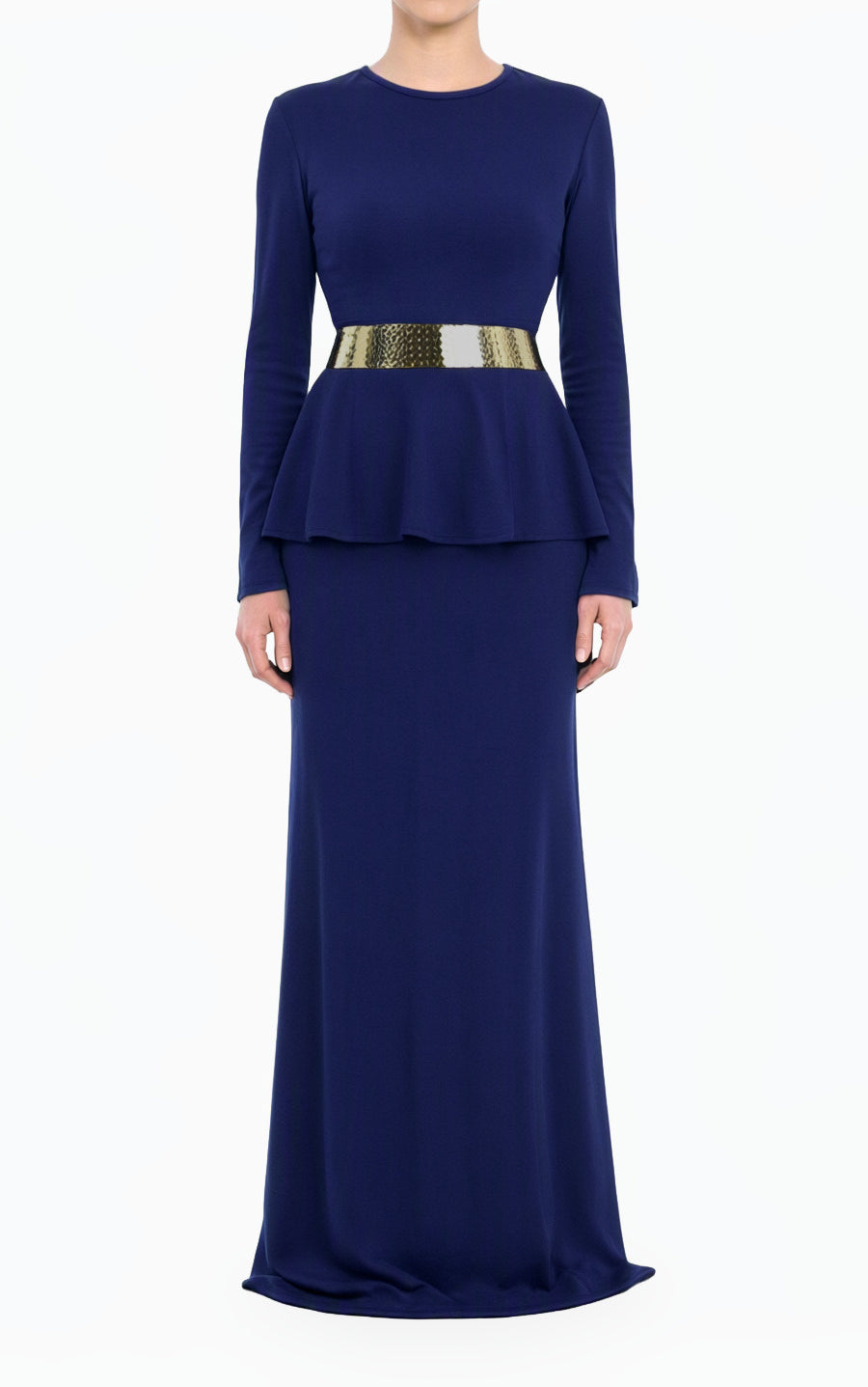 Black Classic Long Sleeve Peplum Modest Maxi Dress