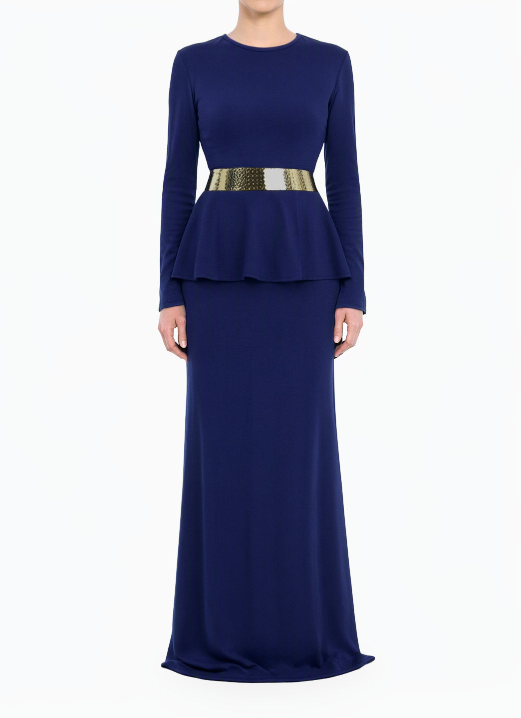 Black Classic Long Sleeve Peplum Modest Maxi Dress