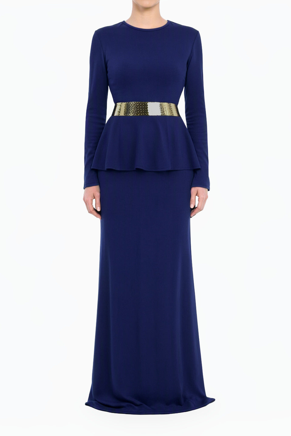 Black Classic Long Sleeve Peplum Modest Maxi Dress