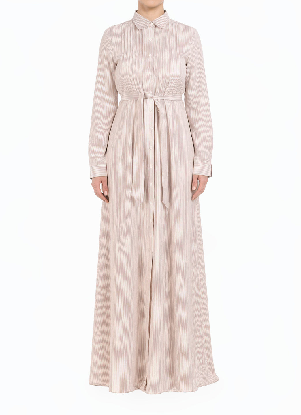Blush Striped Button Down Modest Maxi Dress