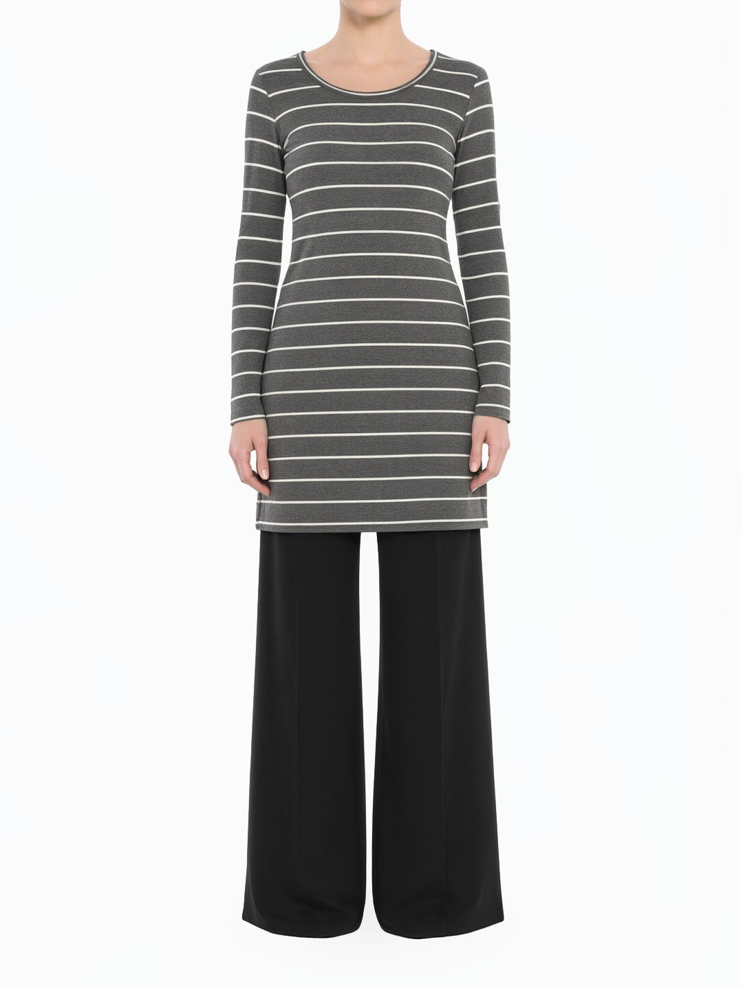 Gray Cotton-striped midi top