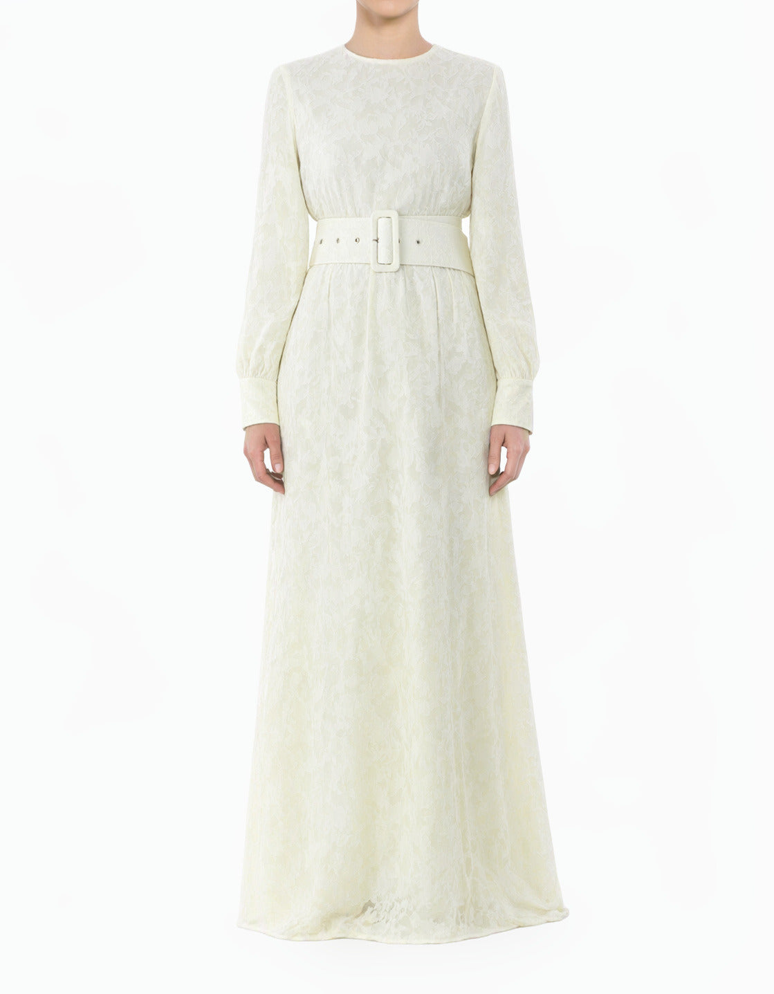 Cream Burnout Floral Modest Maxi Dress with Belt