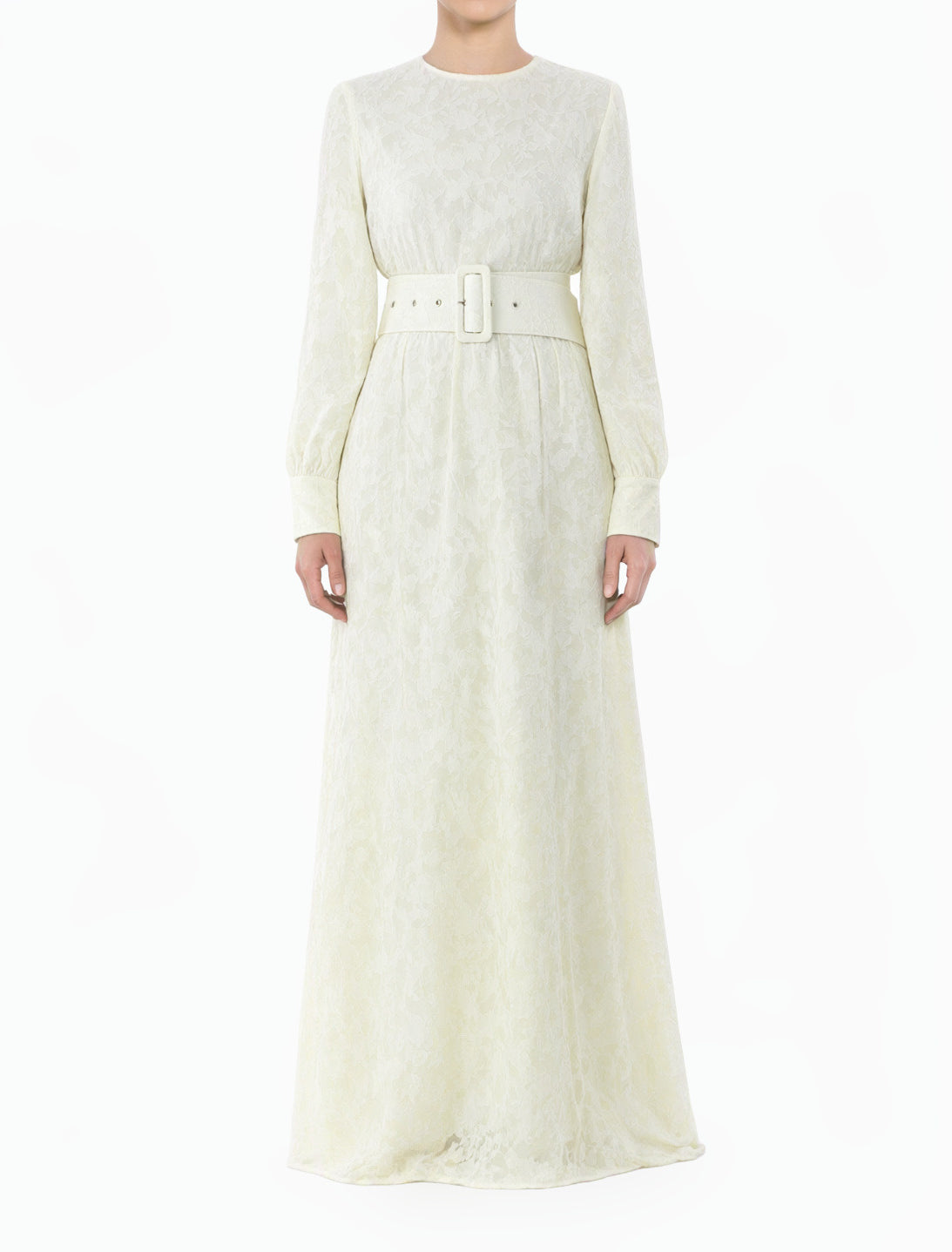 Cream Burnout Floral Modest Maxi Dress with Belt