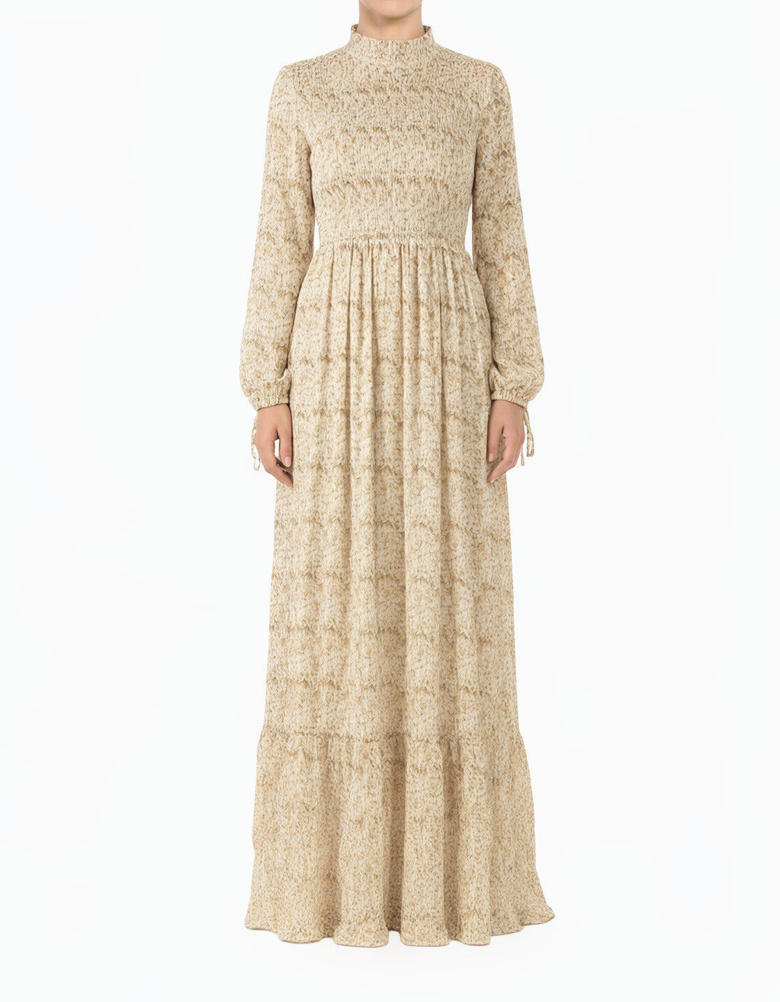 cream Jasmine petals Print Mock Neck Maxi dress