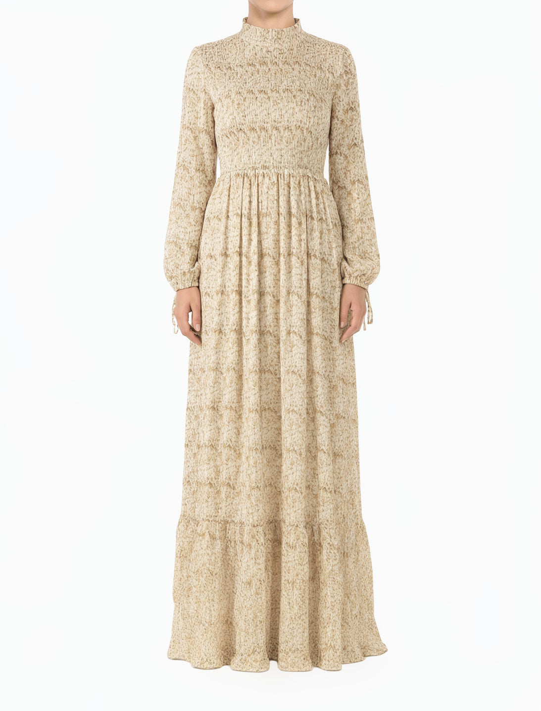 cream Jasmine petals Print Mock Neck Maxi dress