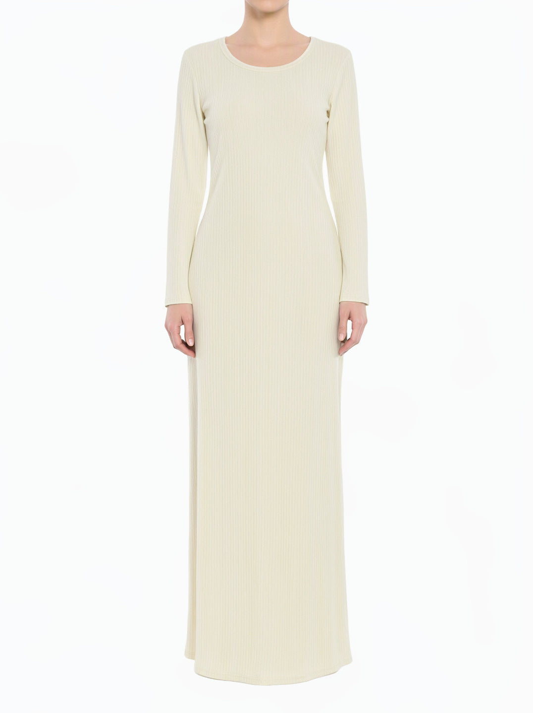 cream Sadia Ribbed Round Neck Modest Maxi Dress