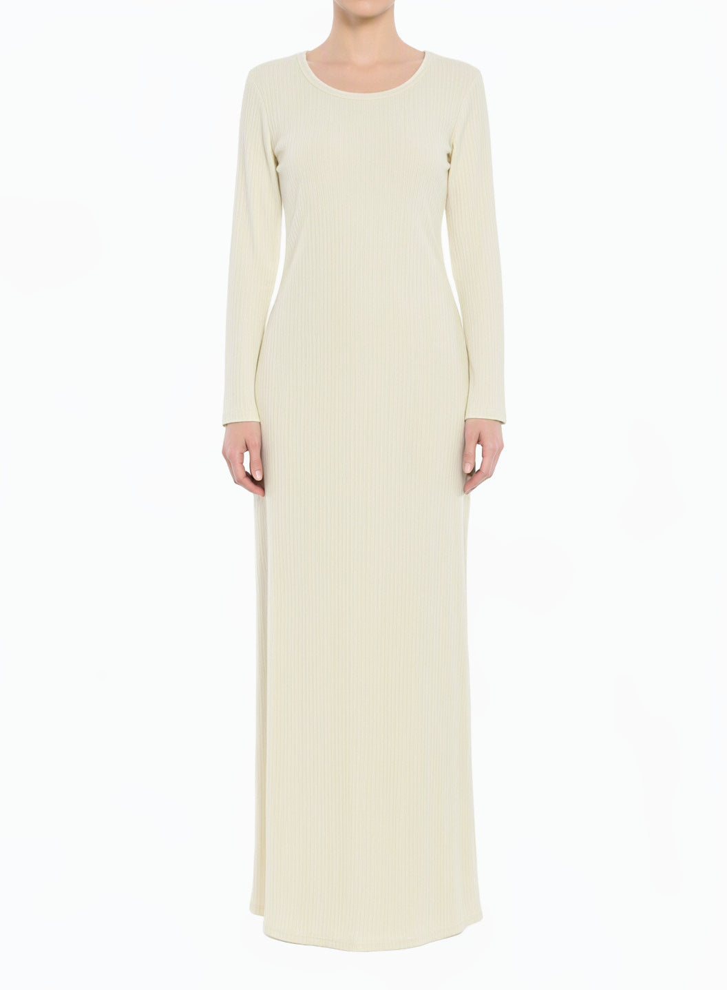 cream Sadia Ribbed Round Neck Modest Maxi Dress