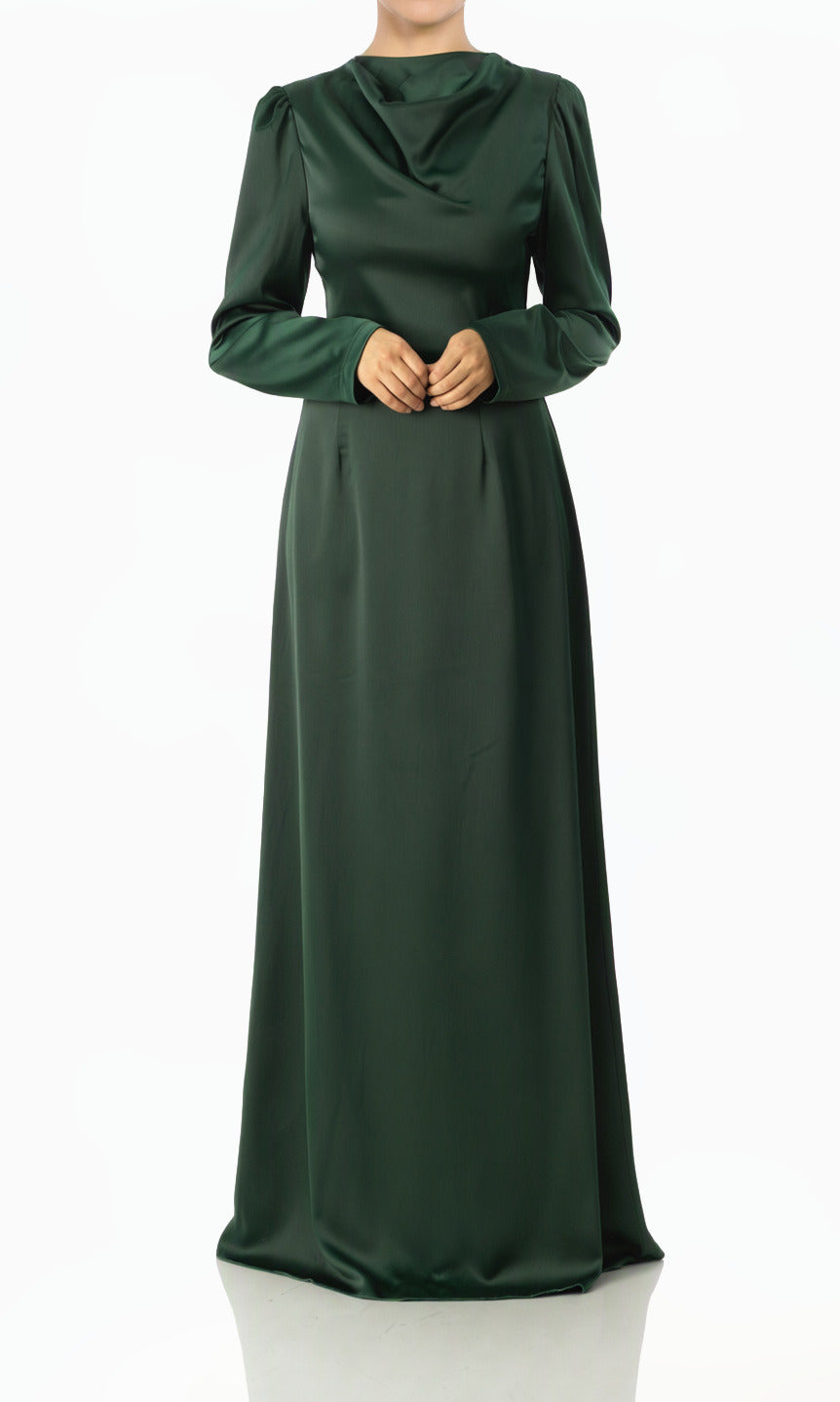 Deep Green Majestic Modern Elegance Satin Modest Maxi Dress
