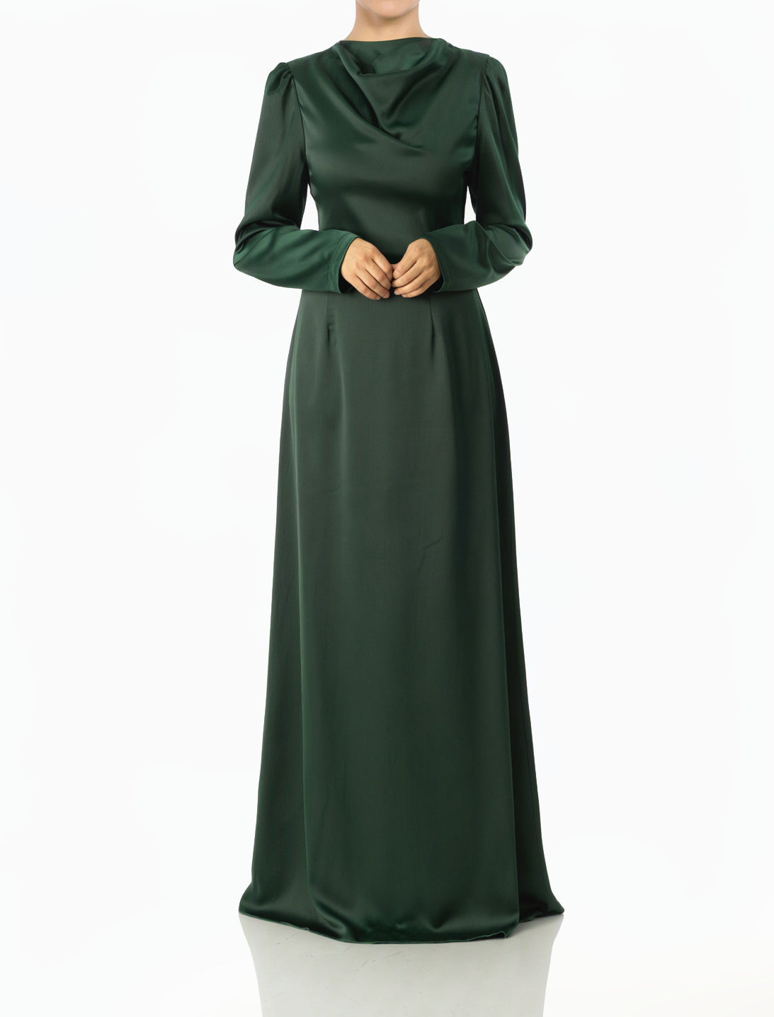 Deep Green Majestic Modern Elegance Satin Modest Maxi Dress