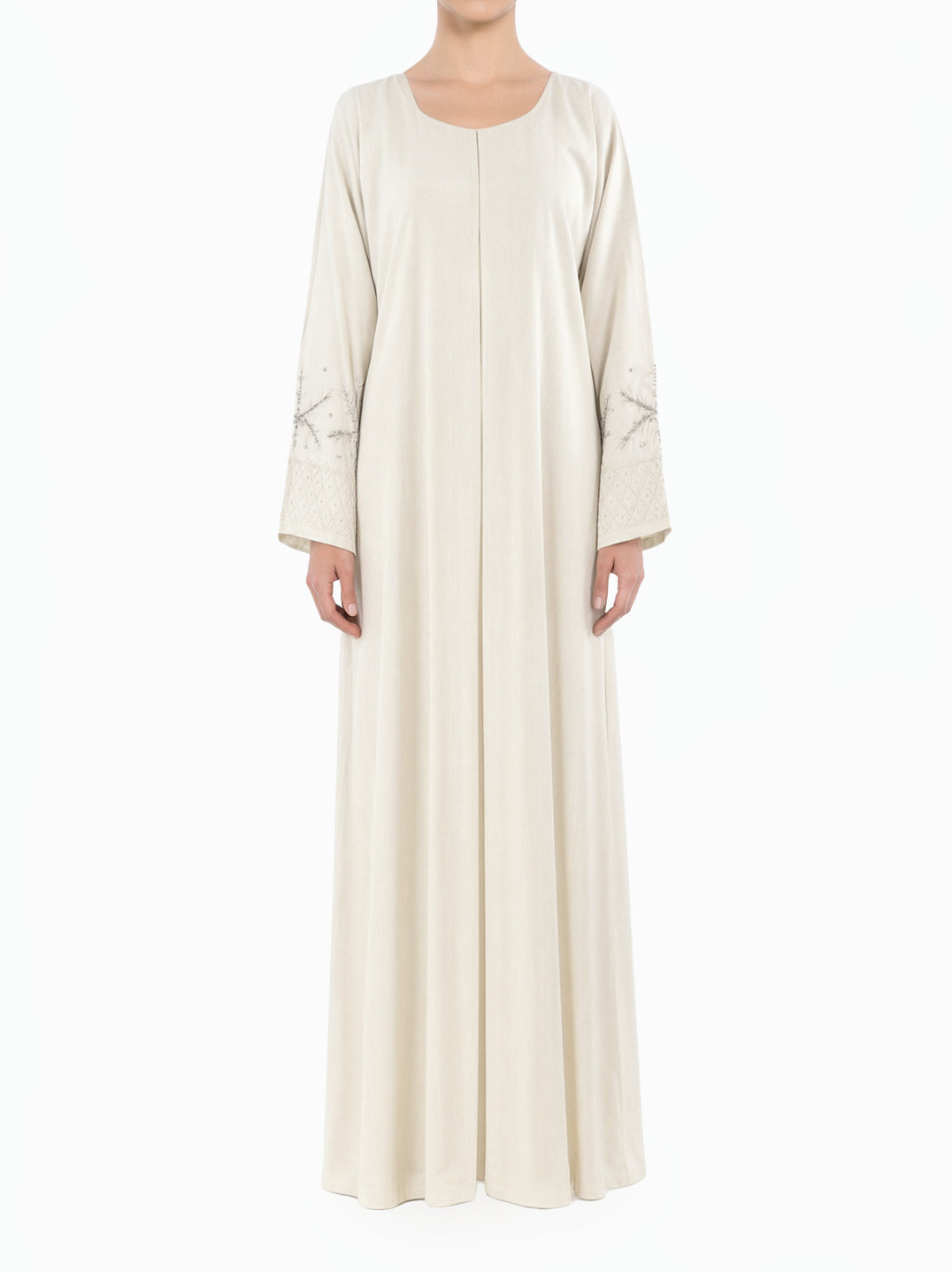 Elegant Beige Sleeve Abaya Maxi Dress with Matching Scarf