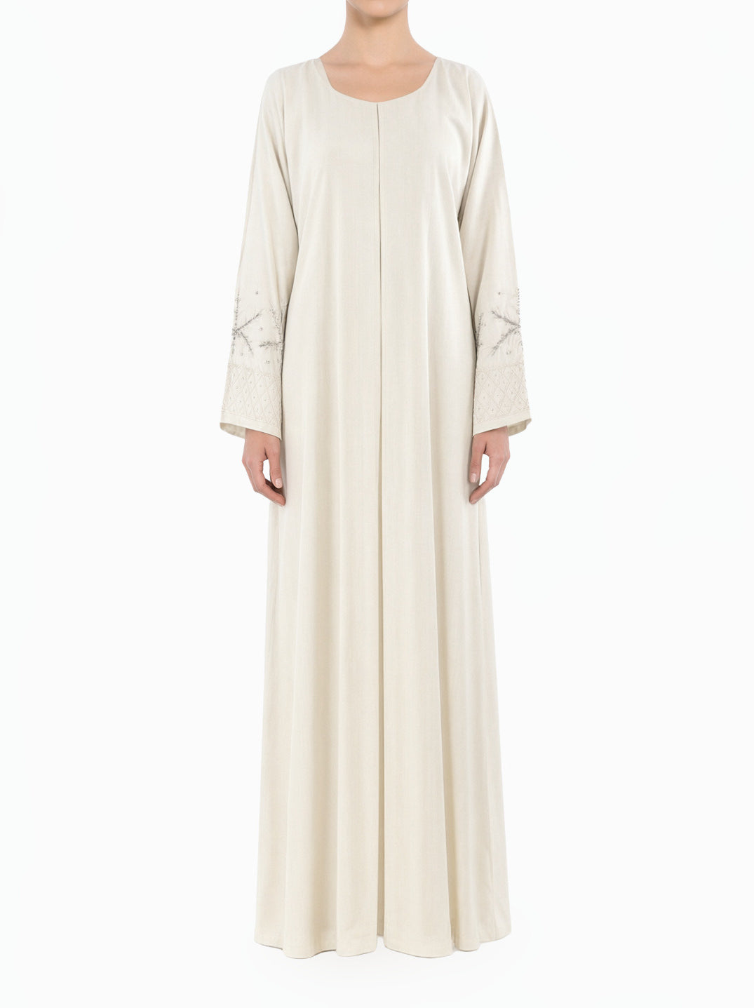Elegant Beige Sleeve Abaya Maxi Dress with Matching Scarf