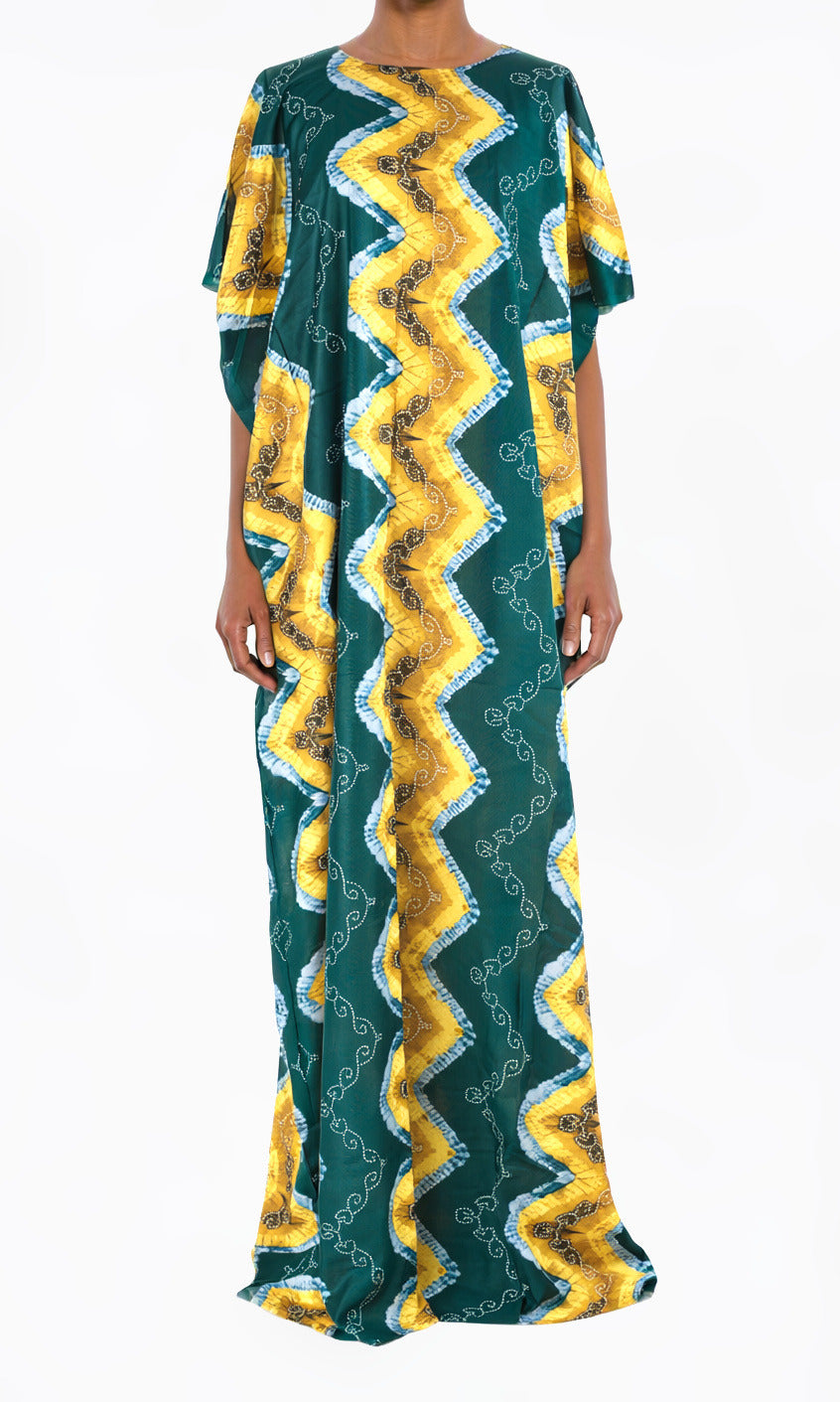 deep teal/Tan Chevron print Bati Dress