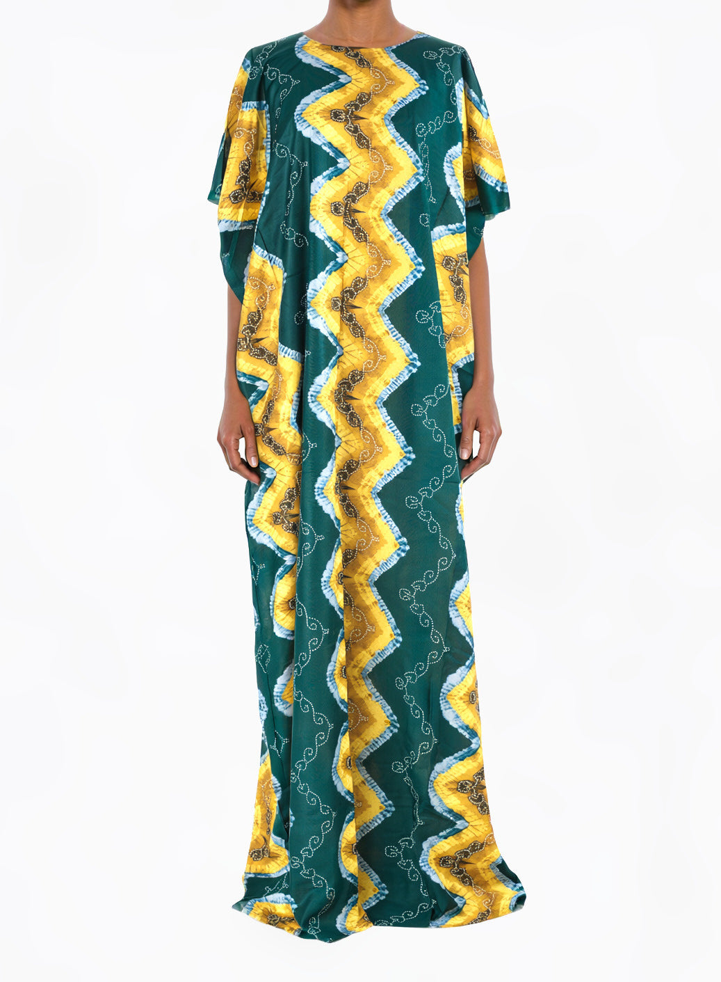 deep teal/Tan Chevron print Bati Dress